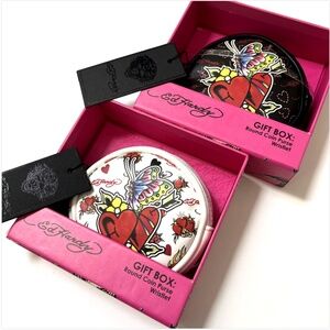 Ed Hardy 2pc Coin Purse Wristlet Set Heart Butterfly Tattoo Black White NWT